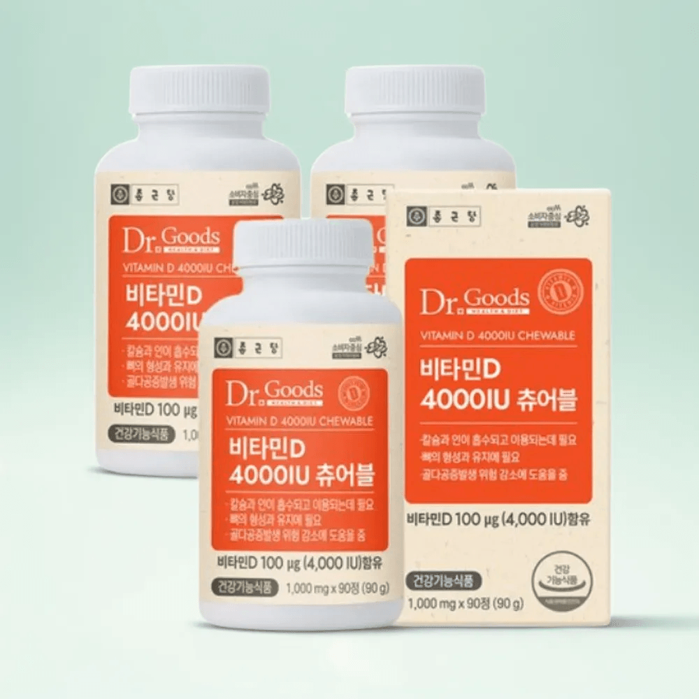 종근당 <b>닥터굿스</b> 비타민D 4000IU 츄어블 1000mg 90정 3박스