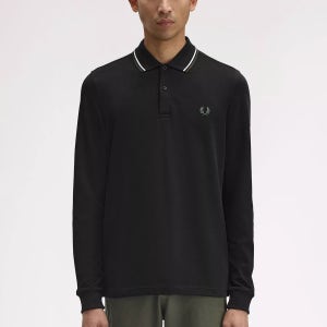 프레드페리 롱 슬리브 트윈 팁 코튼 폴로 셔츠 블랙 Long Sleeve Twin Tipped Cotton Polo Shirt, Blk Ecr Lrlwgren 1 148940955
