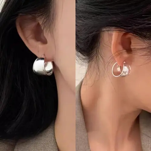여성 s925 와이드 볼드 링 이어링 귀걸이