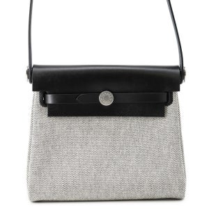 HERMES Herbag 지퍼 블랙/에크루 투알 H 바슈 헌터 레더 사이즈 미니