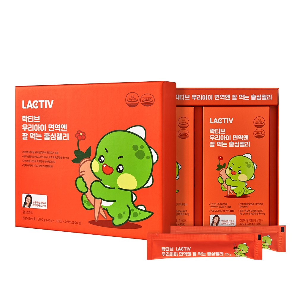 락티브 <b>우리아이 면역 엔 잘먹는 홍삼 젤리</b> 스틱 오은영박사 배합 키즈 어린이 무설탕 20g x 30포 (1개월)  1개  600g