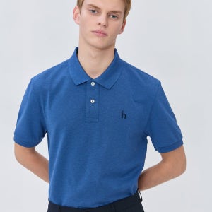 [헤지스 남성] [스테디셀러] 블루 단색 면혼방 반팔카라티셔츠 WHTS5B403B3