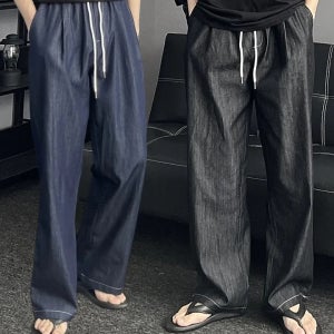 썸머 밴딩 와이드 플리츠 생지데님 팬츠 2color 여름청바지 아이스청바지 여름바지 긴바지