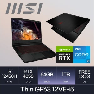 LG전자 MSI Thin GF63 12VE RTX4050 (i5-12450H/D4 64GB/1TB/OS미탑재) HMC