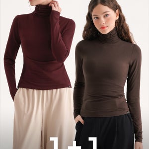 모달 요가복긴팔 하이넥 롱 연예인요가복 슬리브 요가긴팔티 티셔츠 1+1