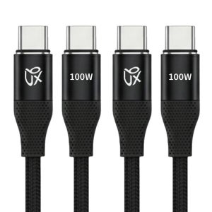 [유비엑스] 언박싱 브랙스 패브릭 E Marker 칩 100W C to C PD PPS 초고속충전케이블, 블랙 [2개입]