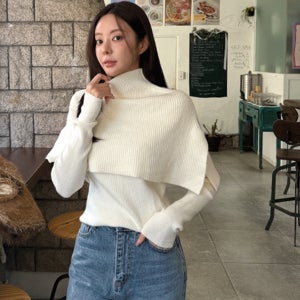 [케이프/레이어드] 여리폴라케이프니트티set