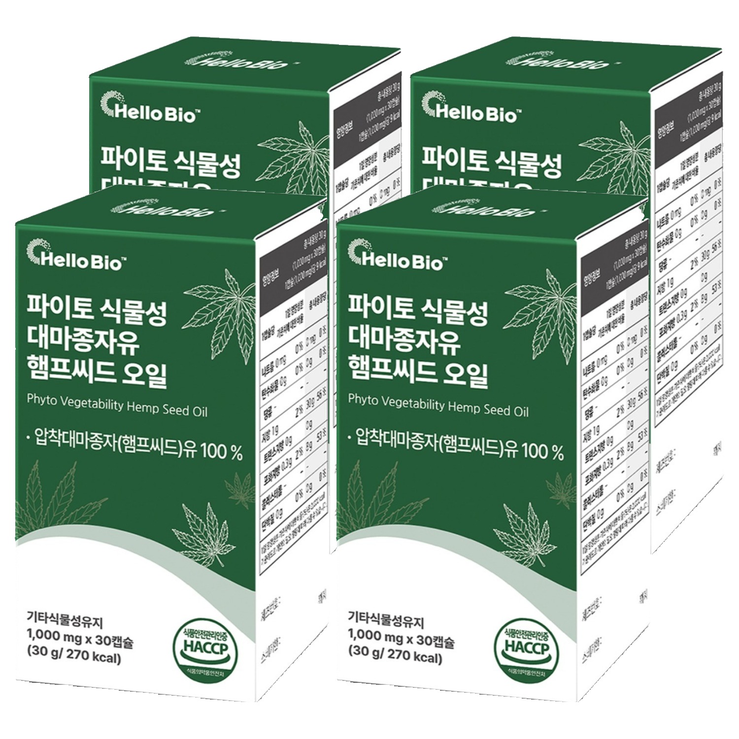 헬로바이오 <b>파이토</b> 식물성 대마종자유 햄프씨드 오일 30정, 4개