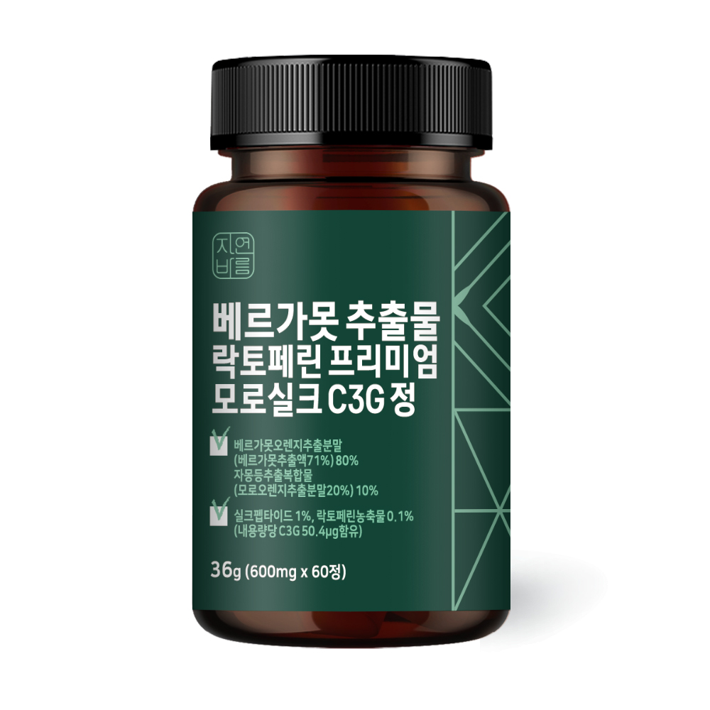 자연바름 <b>베르가못</b> 추출물 락토페린 프리미엄 모로실크 C3G 정 600mg x 60정, 1개