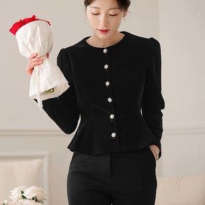 [주문폭주/우아미/연말룩]리오델라 벨벳 진주 블라우스[단독특가]