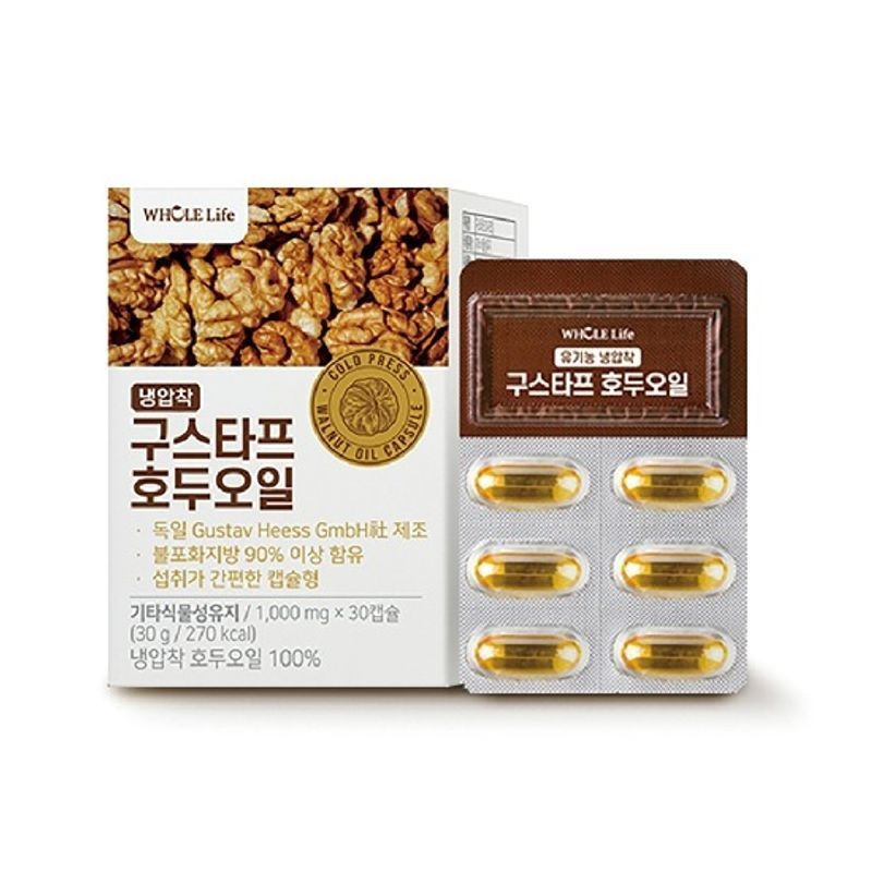 <b>홀라이프</b> 냉압착 구스타프 호두오일 1000mg x 30캡슐, 1개