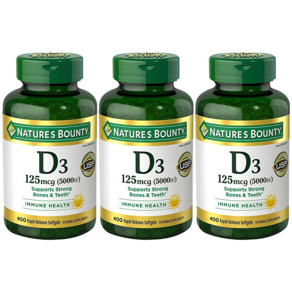 네이처스바운티 비타민 D3 5000IU 소프트젤 400정, 3개