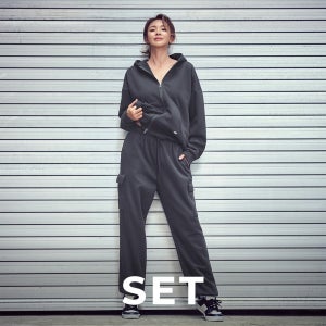 [SET] STL (남녀공용) 트렌디 더블메모리 기모 오버핏 후드 집업 & 카고 조거 팬츠 세트