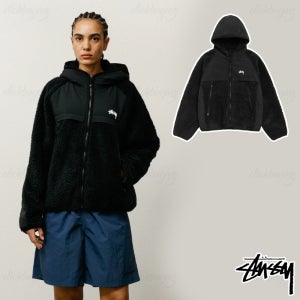 스투시 셰르파 패널 후리스 집업 자켓 블랙