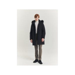 [헤지스] 다크 네이비 프리미엄 폭스퍼 탈부착 구스다운 파카 HZJU4D602N2