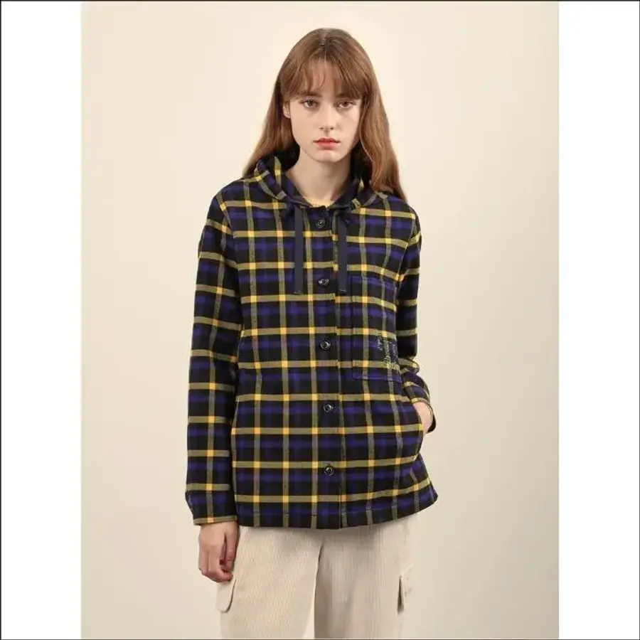 올리비아로렌 후드 블록 체크 셔츠 VVBNL4W9181