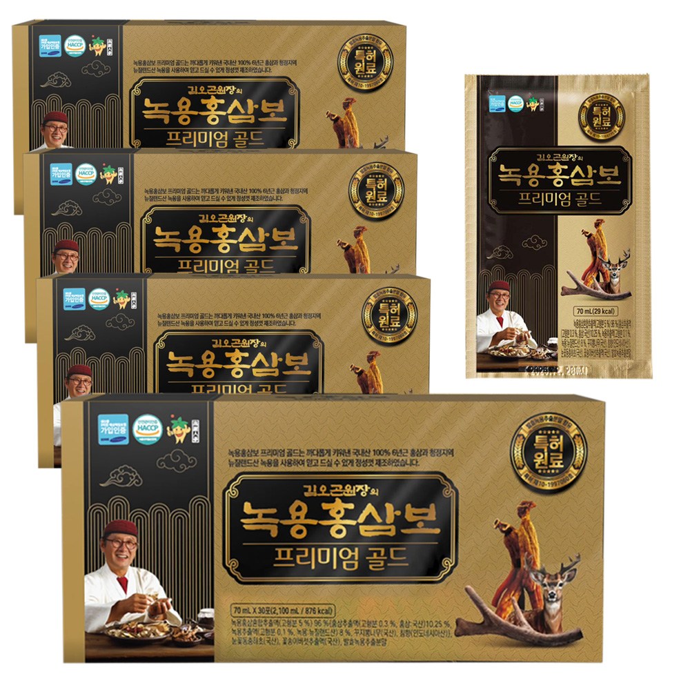 [AC-Mall] 한의사 배합 <b>녹용홍삼</b> 파우치 4개월분/김오곤 원장의 <b>녹용홍삼</b> 프리미엄 골드/침향 동충하초 구찌뽕 꽃송이버섯 성분/치아튼튼 인사덴탈<b>플러스</b> 증정  <b>70ml</b>  120개