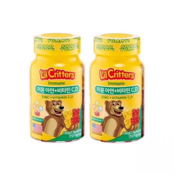 <b>릴크리터스</b> <b>릴크리터스</b> 꾸미이뮨 <b>아연</b>+비타민CD 60구미 2개