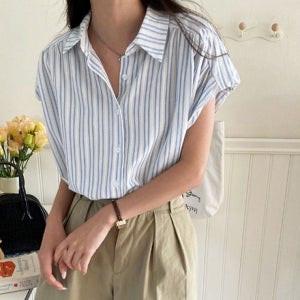 DHH-E95 블라우스 여성 썸머 셔츠 스트라이프