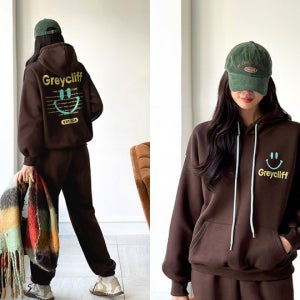 [SET]배색스마일 기모 후드 조거 트레이닝세트