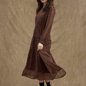 [마나비스세븐] 쉬폰 레오파드 맥시 드레스 [브라운]