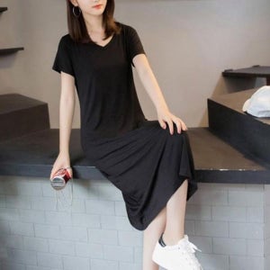 [하프클럽] Rly 여성 편한 네추럴 무지 베이직 반팔 롱원피스