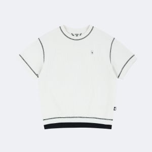 스티치 코튼 반소매 티셔츠 화이트