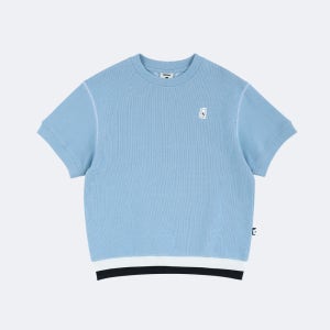 스티치 코튼 반소매 티셔츠 스카이블루