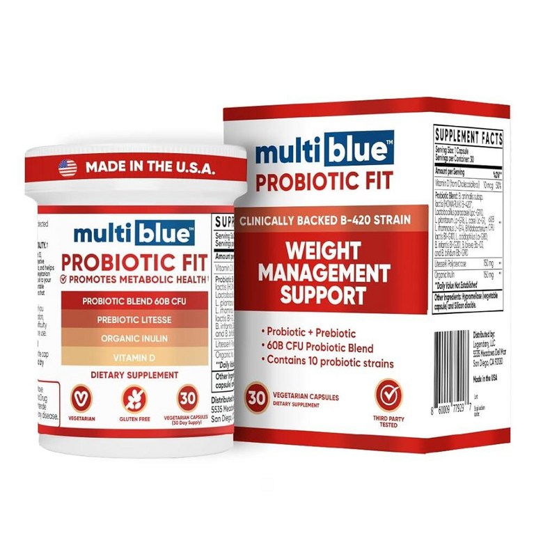 성인유산균 MultiBlue <b>프로바이오</b>틱 핏 남성 및 여성용 <b>체중 관리</b> <b>지원</b> 비피도박테리아 락틱스 B-420 <b>소화</b> 장 건강 600억 CFU 프리바이오틱 + 비타민 D3  30 Co