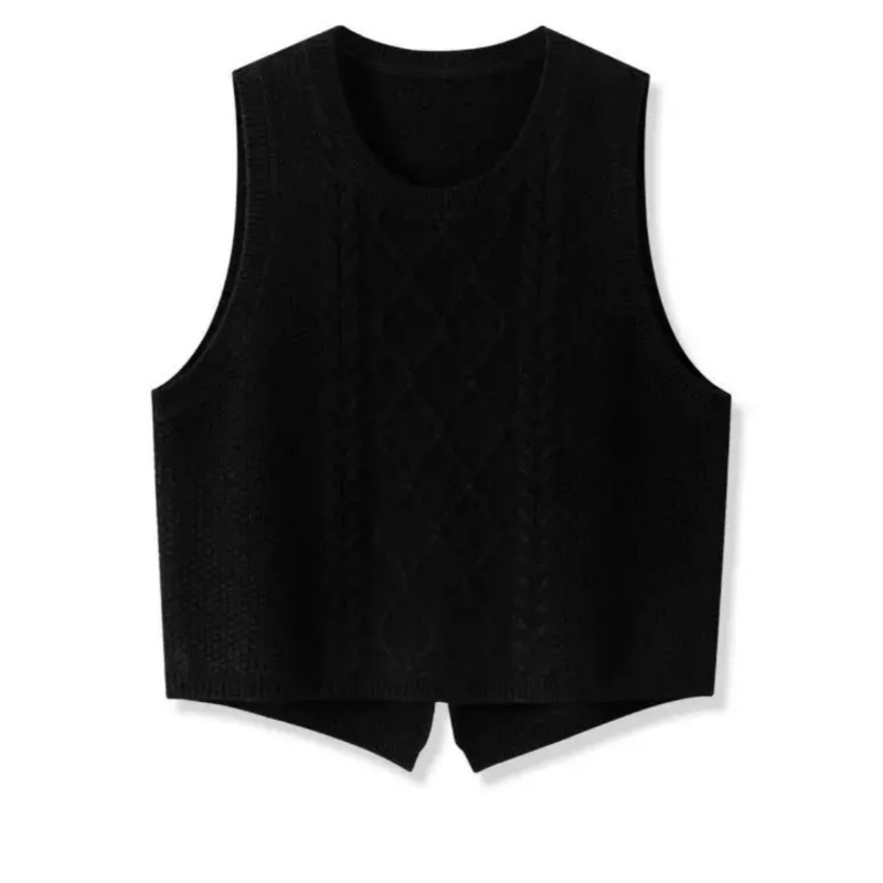 PETITBATH여성 케이블 니트 베스트 루즈핏 민소매 라운드넥 RJX51126 XL 검은색