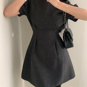 [연말룩/하객룩] 플레아 퍼프 반팔 미니 원피스 ops