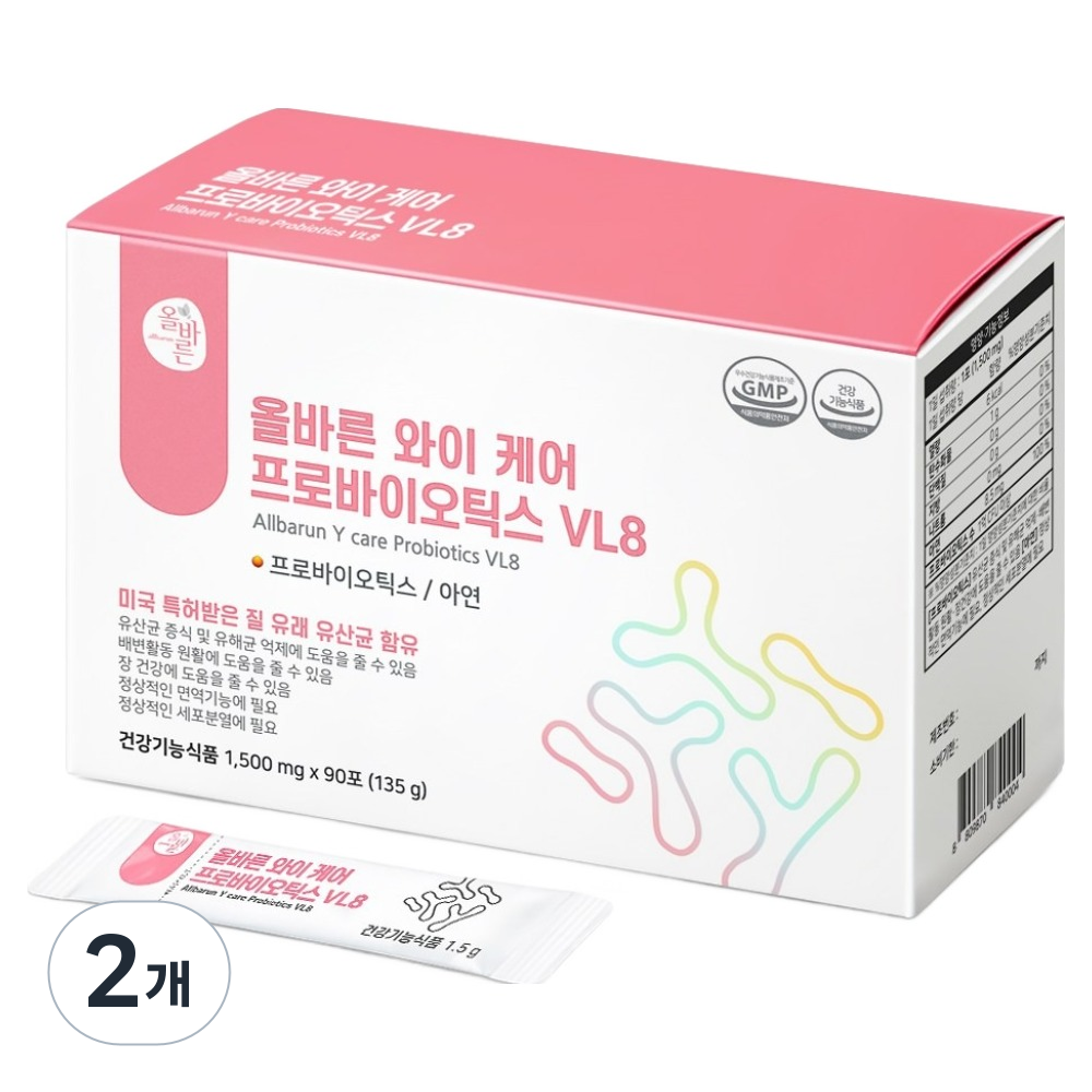 올바른건강식품 <b>와이 케어 프로바이오틱스</b> 질 유래 유산균 <b>VL8</b>  90회분  135g  2개