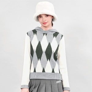 체스 [하프클럽] 430 테브 여성골프 아가일 방풍 후드니트 여자골프니트 겨울 방풍니트