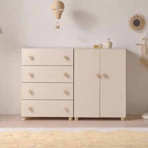 (착불배송) 나다운 E0목재 LPM 18T 속깊은 원목발 옷장 4단서랍장세트