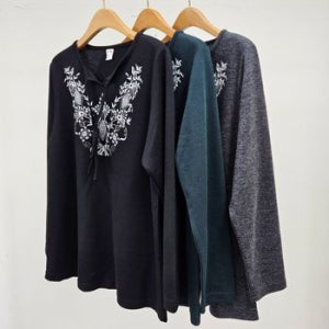 빅사이즈티 T480L510 플라워나염리본긴팔티 MN