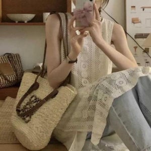 [다잇템_패션] 여성 코디 슬리브리스 크로쉐 슬릿 원피스