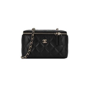 샤넬 클래식 체인 플랩 폰 홀더 그레인드 카프스킨 AP2096 Y33352 B10583 C3906 스몰 코스메틱 케이스 골드 메탈 블랙 내부 거울 포함 AP1341