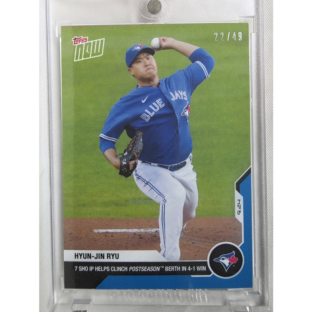 2020 TOPPS NOW 탑스 나우 #306 류현진 블루 49장 (22/49) 7이닝 무실점 토론토 블루 제이스 MLB 야구 카드  1개
