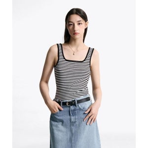 타미힐피거 TOMMY HILFIGER 스퀘어넥 립 스트라이프 탱크탑 T22F6TTO001WT10AP 230727