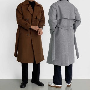 울 더블 로브 트렌치코트 3color 오버핏 롱 코트