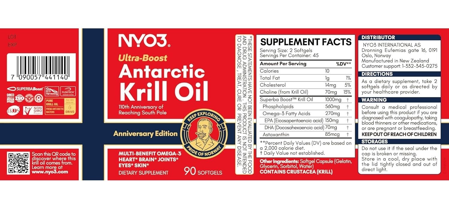 NYO3 남극 크릴오일 1000mg 인지질 오메가3 아스타잔틴 60정 2팩