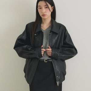 [링서울] over fit leather blouson jacket-black 오버핏레더블루종-Bk