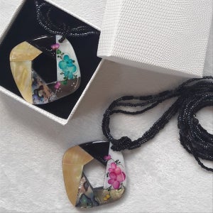 수제자개목걸이  마름모 특별한선물 자연꽃을넣어 엄마선물, 스토리하우스