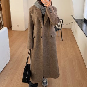 [앤유] 울 싱글 맥시 코트 (Brown/Charcoal)_2FWUCT07_AU25WUCT07