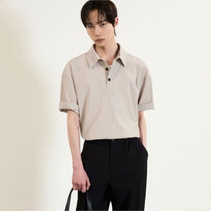 [티엔지티] Kinoshita Seersucker Collared T-Shirt (Beige) TNTS5E205I2