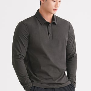 중독 헬스 컴포트 스포츠웨어 카라 휘트니스 티셔츠(롱 슬리브) 다크차콜