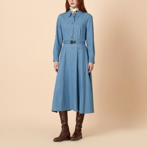 [키이스] 벨트 반오픈 데님 원피스 KE24A1FRD8035