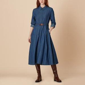 [키이스] 벨트 반오픈 데님 원피스 KE24A1FRD8037