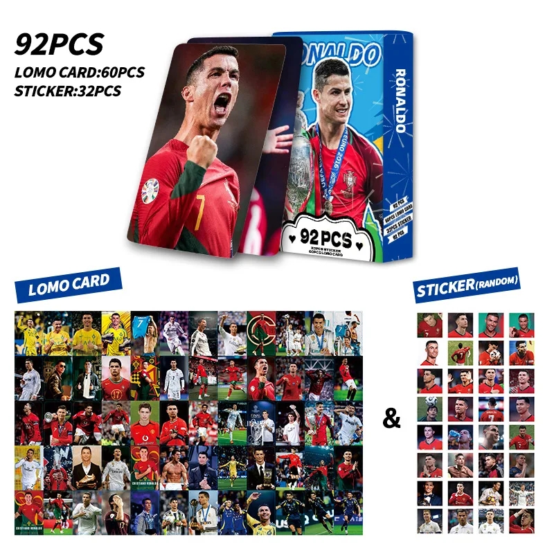 쿠쿠스토어 92PCS 축구 스타 카드 메시 호날두 Mbappé Haaland Jude Bellingham LaCardmine 미니 컬렉션 팬  03 Style 2