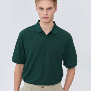 [헤지스 남성] [스테디셀러] 그린 단색 면혼방 반팔카라티셔츠 WHTS5B892E3